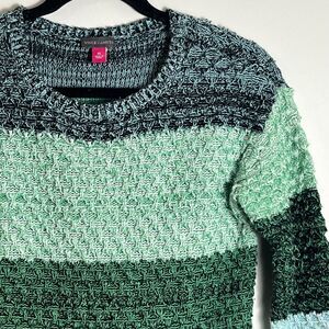 Vince Camuto Green Striped Colorblock Pullover Chunky Knit Sweater Womens XS